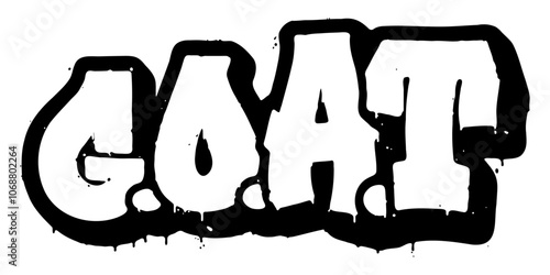 Acronym ‘G.O.A.T.’ (Greatest Of All Time) written in retro three-dimensional graffiti style with dripping paint effect