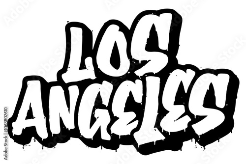 ‘Los Angeles’ written in retro three-dimensional graffiti style with dripping paint effect