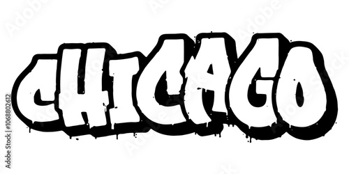 ‘Chicago’ written in retro three-dimensional graffiti style with dripping paint effect