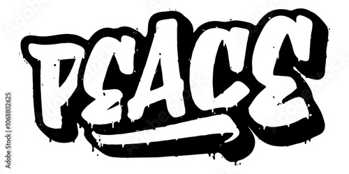 Word ‘Peace’ written in retro three-dimensional graffiti style with dripping paint effect