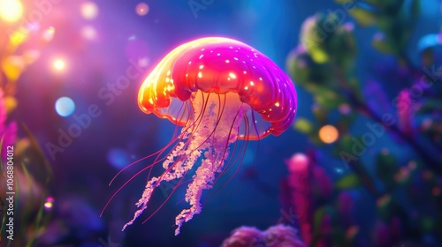 Stunning illuminated jellyfish swimming gracefully in an aquarium showcasing their mesmerizing colors and ethereal beauty