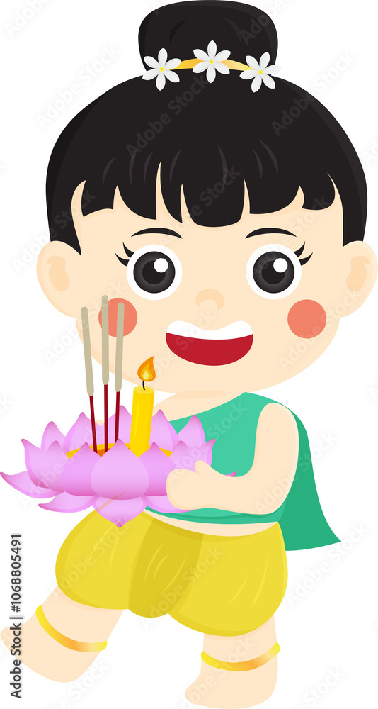 kid wearing Thai costumes are floating krathong festival cartoon illustration clip art isolate design kid wearing Thai costumes are floating krathong festival cartoon illustration clip art isolate design