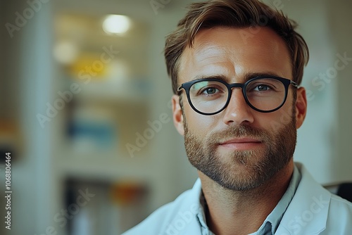 Attentive Male Medical Professional in Studio with Calm Direct Gaze