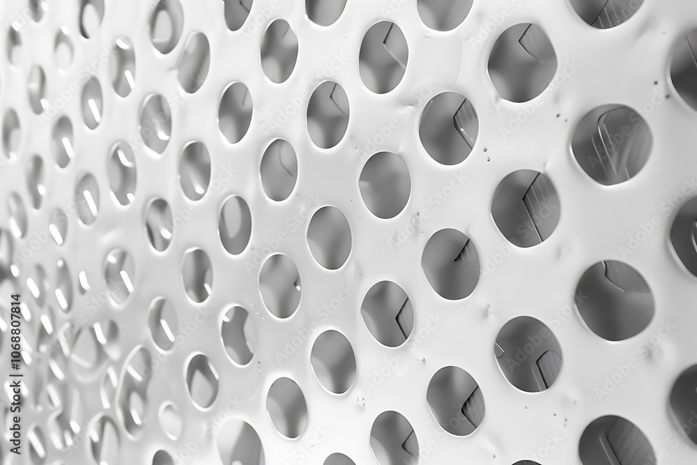 White metal plate with many small circular holes White metal plate with many small circular holes