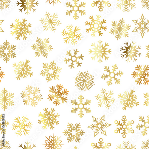 Snowflakes, Golden gradient snowflakes, Christmas illustration, seamless pattern