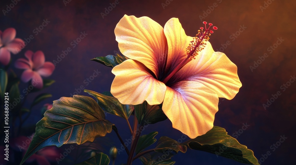 Vibrant yellow hibiscus flower in full bloom with a striking dark red center perfect for botanical displays Vibrant yellow hibiscus flower in full bloom with a striking dark red center perfect for botanical displays