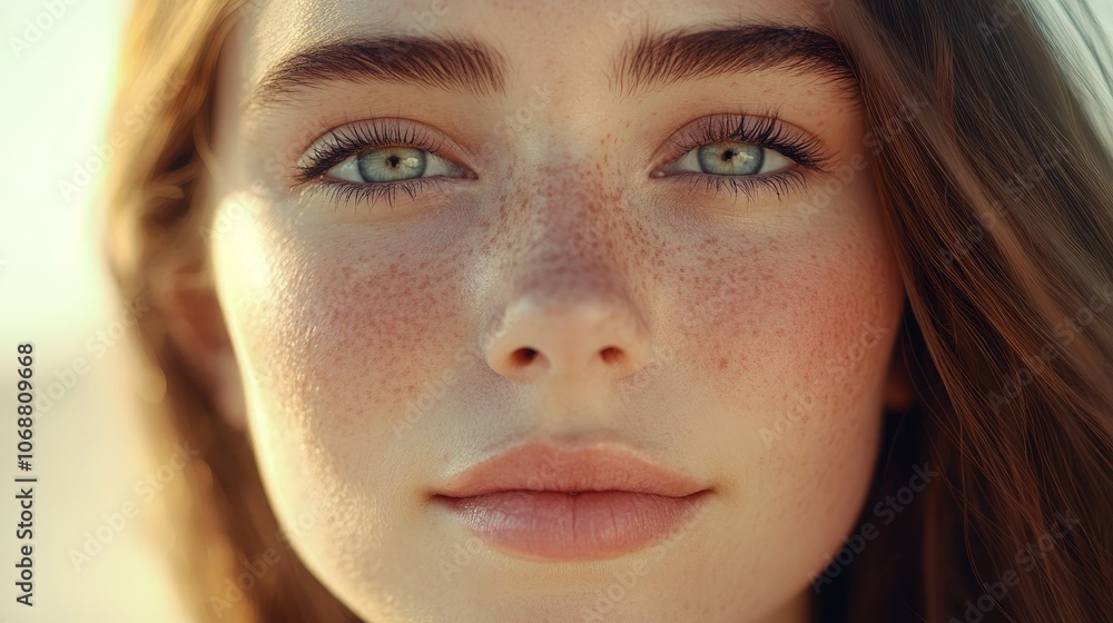Close up of a beautiful young woman in her 20s showcasing natural makeup emphasizing skin care and beauty Close up of a beautiful young woman in her 20s showcasing natural makeup emphasizing skin care and beauty