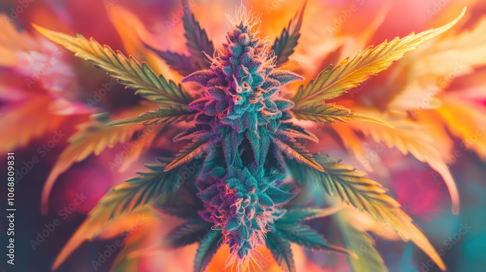 A vibrant abstract kaleidoscopic glitch design featuring cannabis creates a visually striking background bursting with color and dynamic movement A vibrant abstract kaleidoscopic glitch design featuring cannabis creates a visually striking background bursting with color and dynamic movement