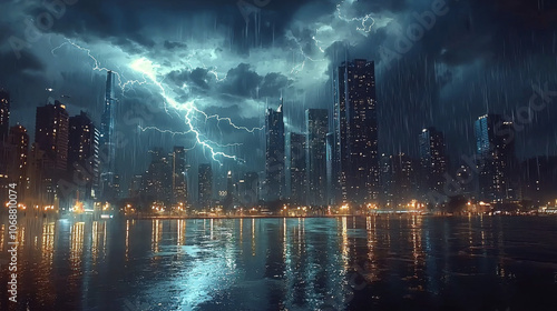 “Electric Skies: Thunderstorm Over the City”