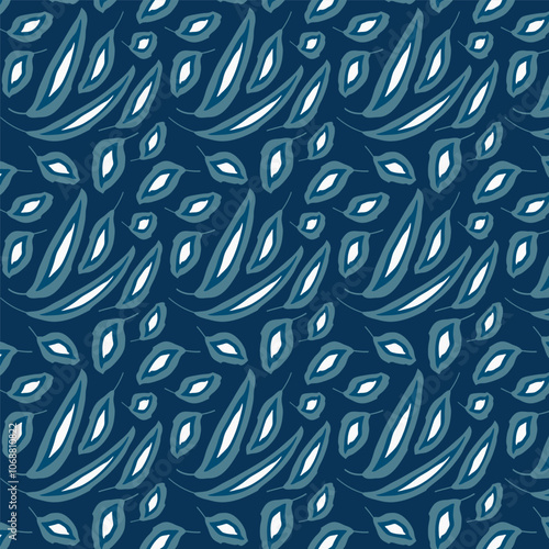 Blue and white leaves on a dark background