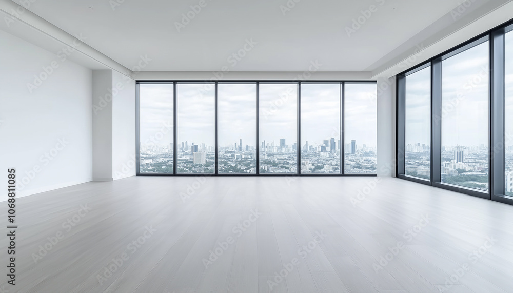 Fototapeta premium Spacious Modern Office With Floor-To-Ceiling Windows and Panoramic Bangkok View