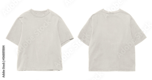 Two plain, lightcolored tshirts, front and back. photo