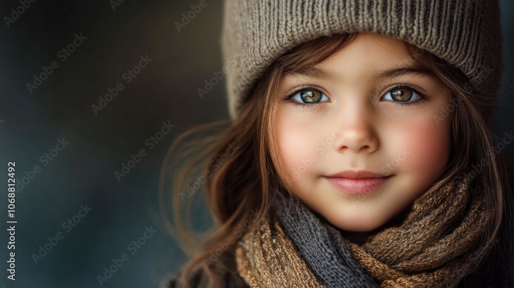 Charming young girl wearing a hat and scarf Charming young girl wearing a hat and scarf