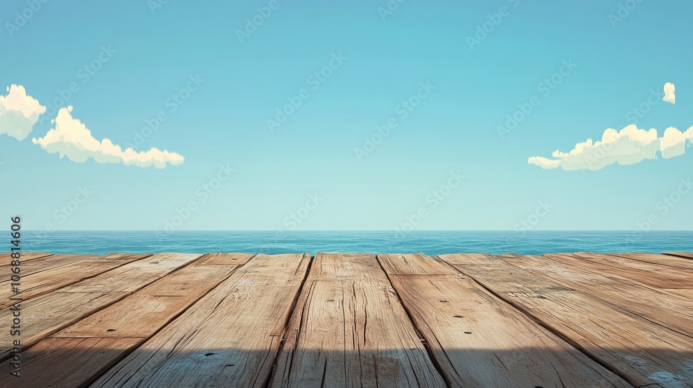 Weathered bridge floorboards showcasing intricate wood grain patterns featuring evenly spaced gaps revealing a scenic view of the sea below Weathered bridge floorboards showcasing intricate wood grain patterns featuring evenly spaced gaps revealing a scenic view of the sea below
