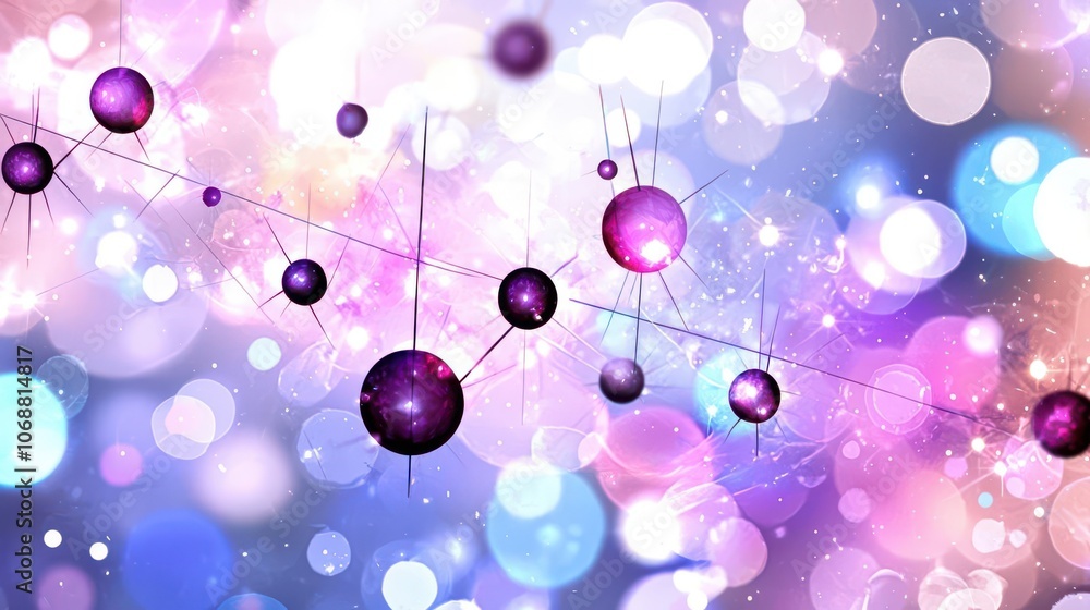 Fototapeta premium Abstract colorful background with bright bokeh and floating spheres.