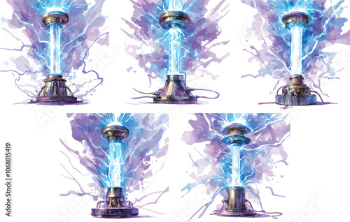 tesla coil watercolor clipart