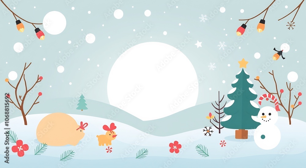 Festive Winter Wonderland with Snowman and Piglet. Festive Winter Wonderland with Snowman and Piglet.