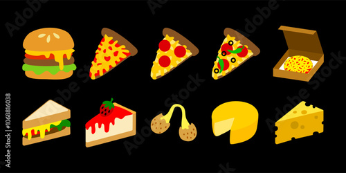 Flat illustration of food with cheese as an ingredient.