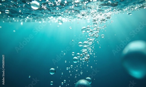 Underwater bubbles turquoise water dynamic water surface swirling photo