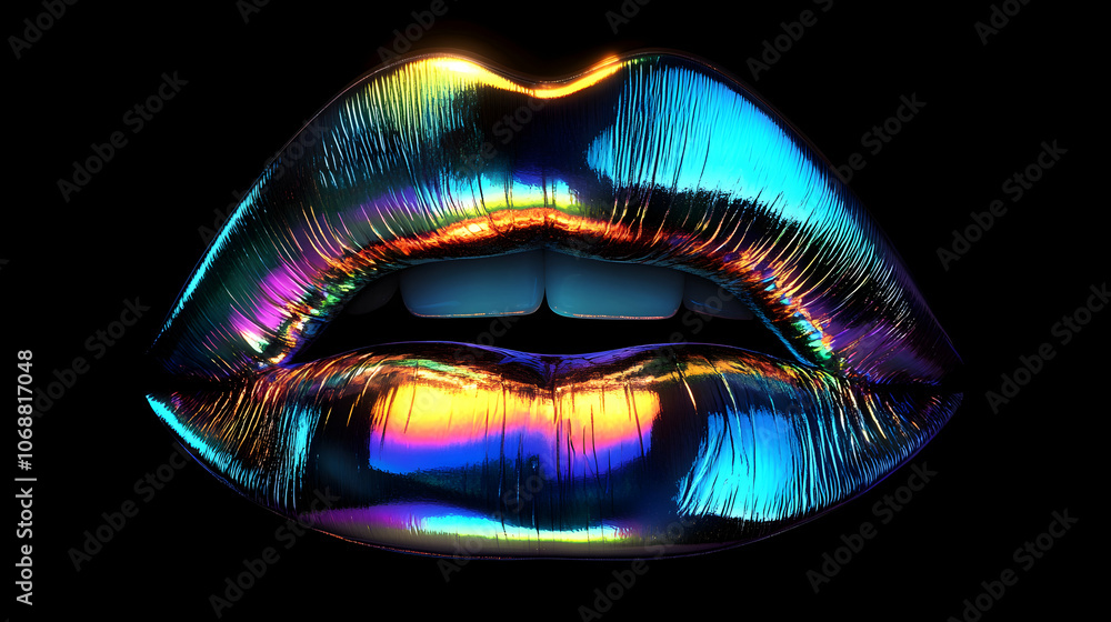 3D Render of Iridescent Lips: A Metallic, Colorful, Abstract Background Image 3D Render of Iridescent Lips: A Metallic, Colorful, Abstract Background Image