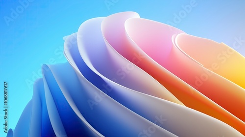 3D colorful sheets arranged in abstract organic shape. Dynamic colorful background