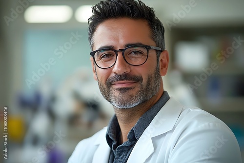 Friendly Doctor in Lab Coat Smiling