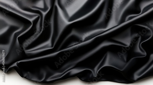 A smooth black silk fabric elegantly draped with soft, gentle folds, emphasizing luxury and sophistication, perfect for fashion and textile design concepts.