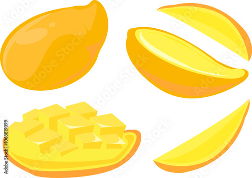 illustration of whole and sliced ​​yellow mango