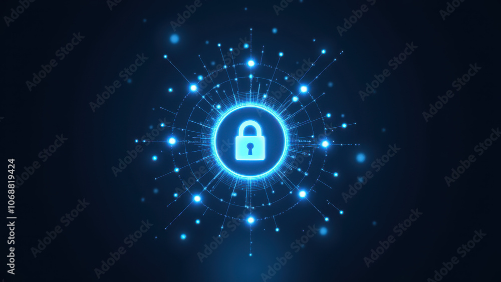 Icon of a secure lock with digital particles, symbolizing data encryption and cybersecurity. Icon of a secure lock with digital particles, symbolizing data encryption and cybersecurity.