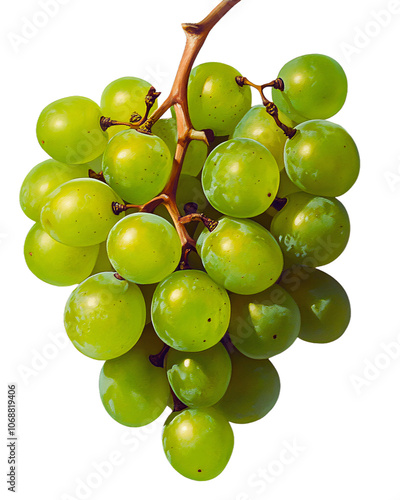 Fresh green grapes hang on a vine