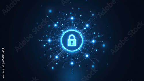 Icon of a secure lock with digital particles, symbolizing data encryption and cybersecurity.