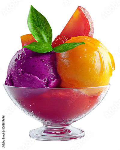 Savor delicious sorbet flavors in a colorful bowl
