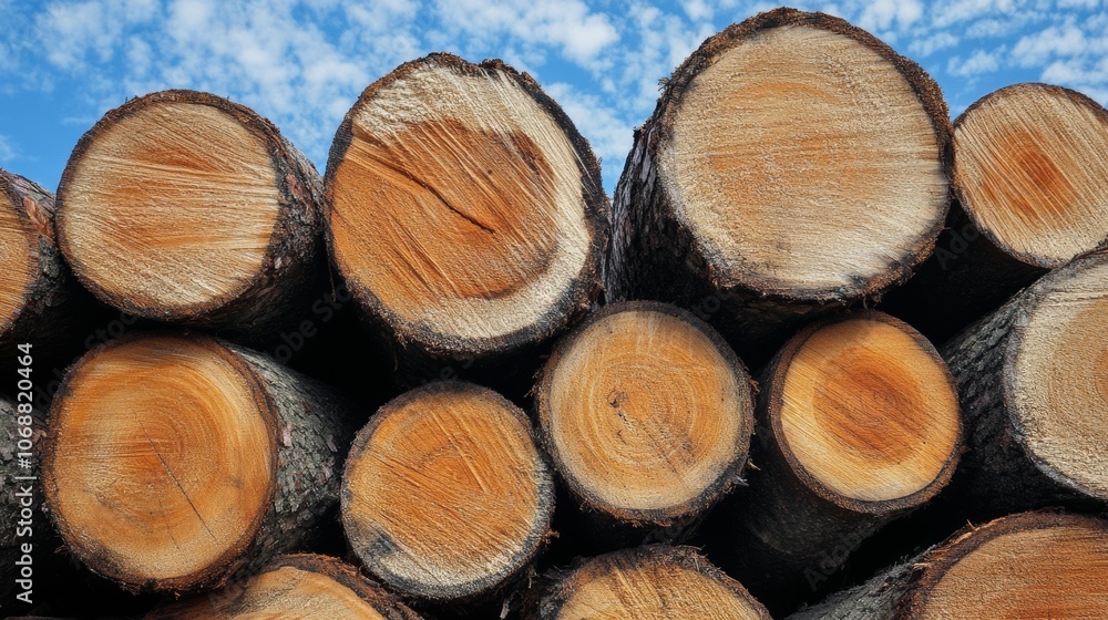 Logs are stacked high in the lumber industry, awaiting processing. Logs are stacked high in the lumber industry, awaiting processing.