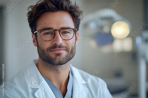 Professional Healthcare Worker with Glasses in Examination Room