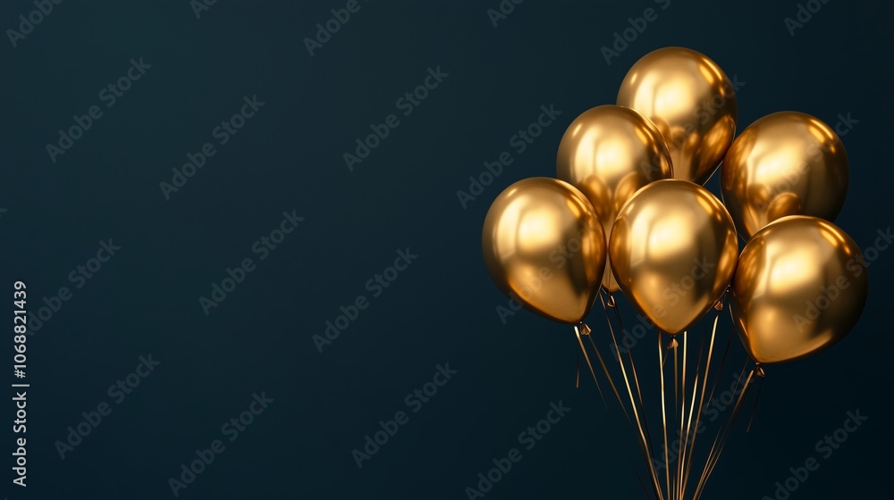 Golden balloons arranged together against a dark blue background, adding a festive touch perfect for celebrations and special occasions Golden balloons arranged together against a dark blue background, adding a festive touch perfect for celebrations and special occasions