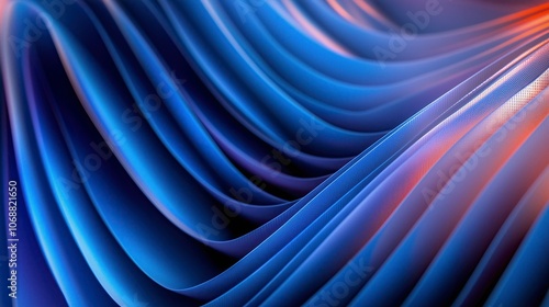 Abstract layered sheets in organic motion flow with blue and coral gradients. Dynamic 3D wallpaper background.