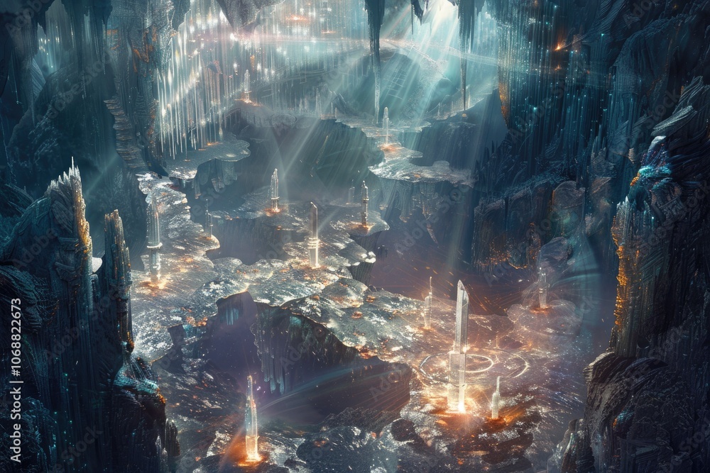 An Ethereal City Nestled Within a Glowing, Rock-Hewn Cave An Ethereal City Nestled Within a Glowing, Rock-Hewn Cave