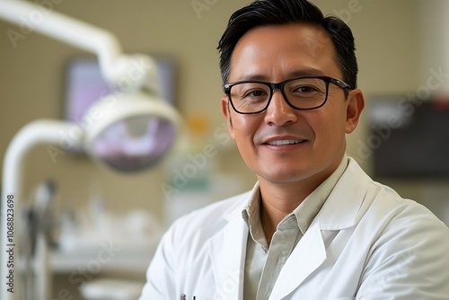 Smiling Doctor Wearing Glasses in Modern Dental Office