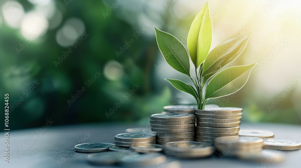 A sprouting plant growing from a pile of coins, symbolizing the connection between finance and sustainability. A sprouting plant growing from a pile of coins, symbolizing the connection between finance and sustainability.