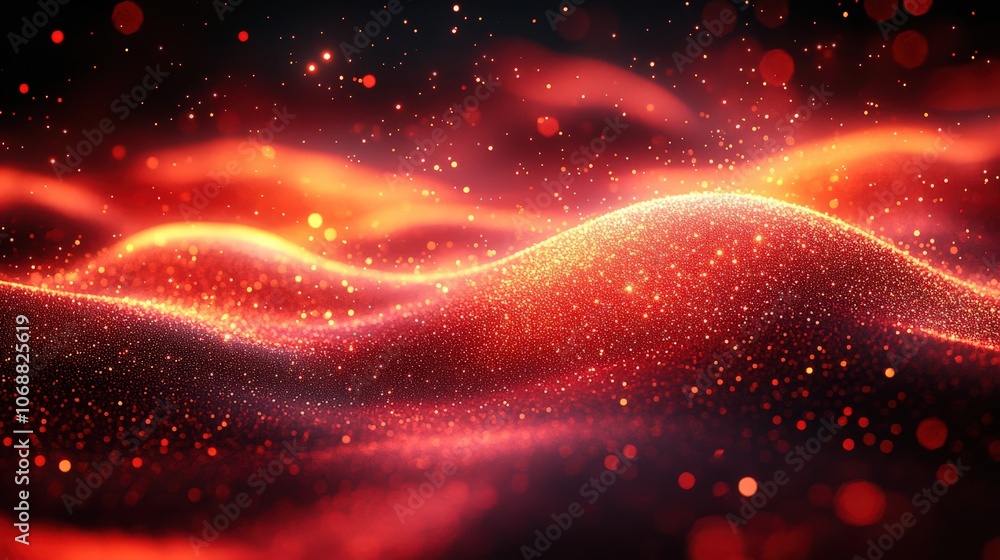 Radiant waves of glowing red particles creating a mesmerizing abstract background with dynamic energy and magical shimmer, ideal for vibrant and elegant design projects Radiant waves of glowing red particles creating a mesmerizing abstract background with dynamic energy and magical shimmer, ideal for vibrant and elegant design projects