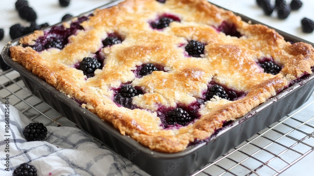 A blackberry pie is sitting on a wire cooling rack A blackberry pie is sitting on a wire cooling rack