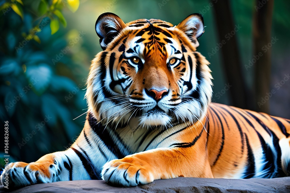 Obraz premium a tiger with smooth body contours,marble,light,blue,yellow,red,green,purple,white,orange,realistic,detailed,detailed