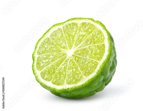 Bergamot fruit cut in half isolated on white background. Clipping path.