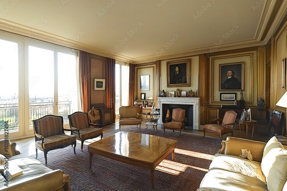 home interior design of modern living room in parisian apartment