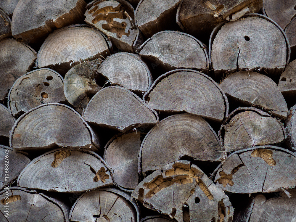 Stacks of split firewood stacked together Stacks of split firewood stacked together