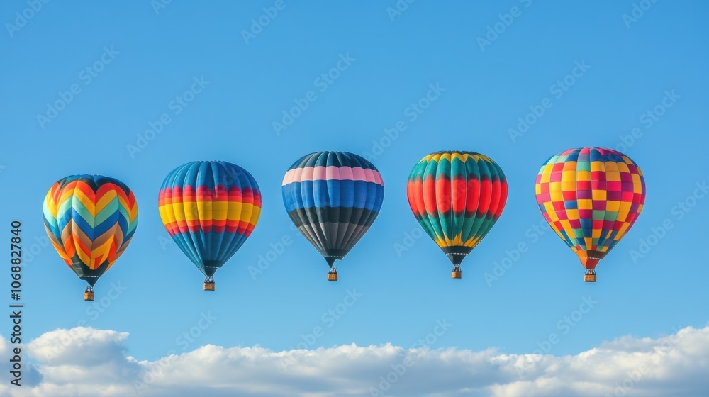 Colorful Balloons in the Sky, a vibrant display of identical balloons drifting against a clear blue backdrop, evoking joy and celebration Colorful Balloons in the Sky, a vibrant display of identical balloons drifting against a clear blue backdrop, evoking joy and celebration
