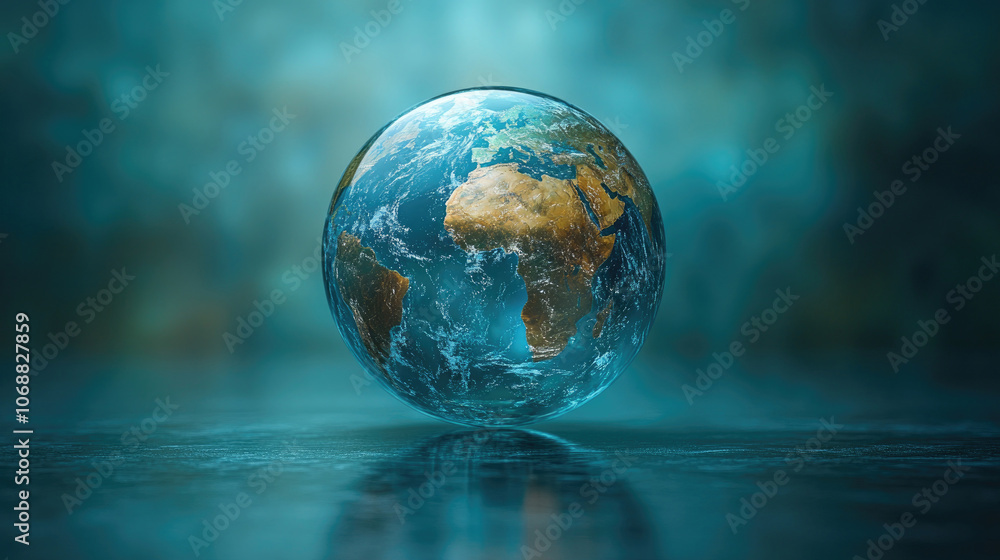 stylized, transparent globe with a focus on Africa and Europe, set against a blurred, teal background. It has a glowing effect, creating a futuristic and visually captivating atmosphere stylized, transparent globe with a focus on Africa and Europe, set against a blurred, teal background. It has a glowing effect, creating a futuristic and visually captivating atmosphere