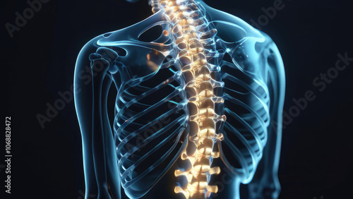 Human Skeleton with Detailed Anatomy of the Skeletal System and Bone Structure