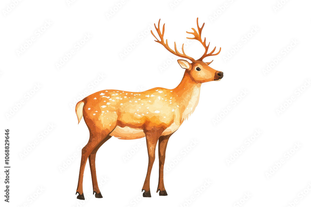 Brown deer with antlers standing isolated transparent background on transparent background Brown deer with antlers standing isolated transparent background on transparent background