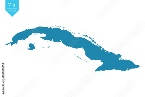 Abstract - High Detailed blue Map of Cuba isolated on white background. for your web site design map logo, app, Travel. Vector illustration eps10.